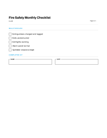 Fire Safety Monthly Checklist — Safety & Compliance template