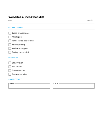 Website Launch Checklist — Projects & Launches checklist template