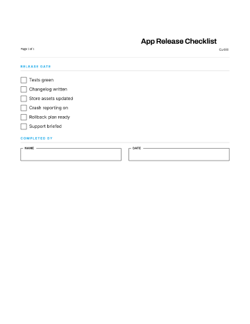 App Release Checklist — Projects & Launches template