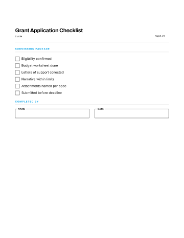 Grant Application Checklist — Projects & Launches template