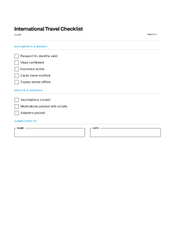 International Travel Checklist — Travel & Logistics template