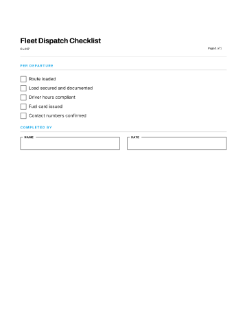 Fleet Dispatch Checklist — Travel & Logistics checklist template