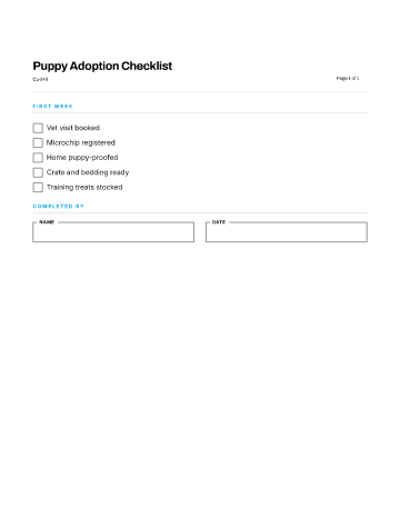 Puppy Adoption Checklist — Home & Personal template