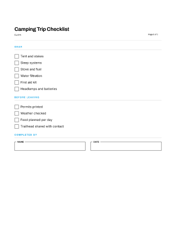 Camping Trip Checklist — Home & Personal template