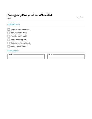 Emergency Preparedness Checklist — Home & Personal template