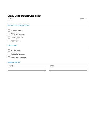 Daily Classroom Checklist — Home & Personal template