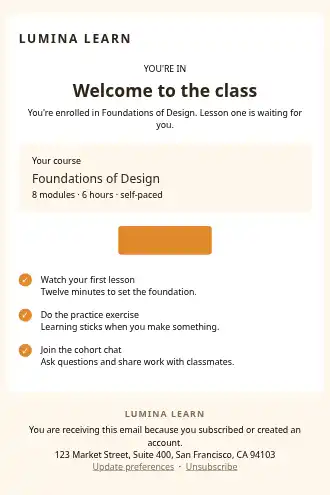 Lumina Learn — Welcome / Onboarding — Welcome & Onboarding template