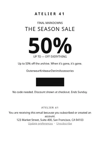 ATELIER 41 — Seasonal Sale — Promotions & Sales template