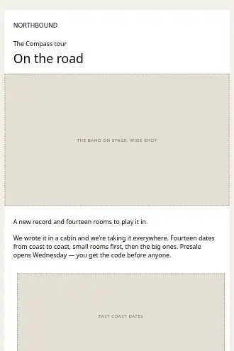 NORTHBOUND — Tour Dates — Product Launches template