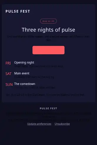 PULSE FEST — Festival — Product Launches html5 email template