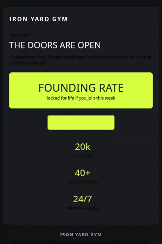 IRON YARD GYM — Grand Opening — Win-back & Cart template