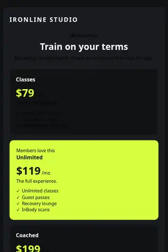 Ironline Studio — Membership — Pricing template