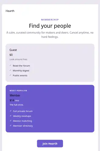 Hearth — Membership — Pricing html5 email template