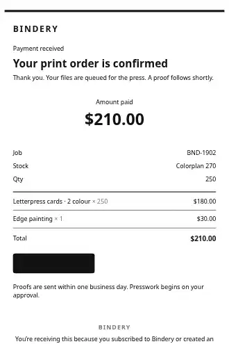 Bindery — Receipt — Transactional template