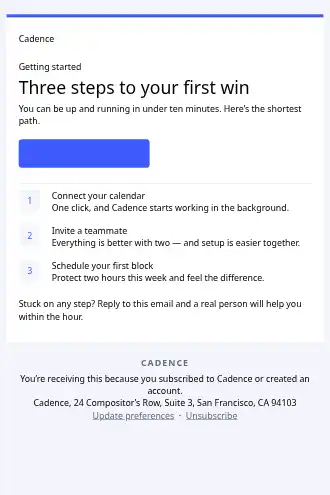 Cadence — Onboarding — Welcome & Onboarding html5 email template