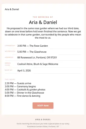 Aria & Daniel — Wedding Invitation — Events & Invites template
