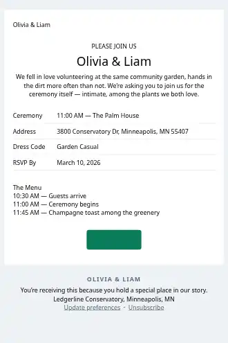 Olivia & Liam — Wedding Ceremony — Events & Invites html5 email template
