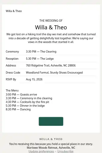Willa & Theo — Wedding Invitation — Events & Invites html5 email template