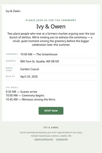Ivy & Owen — Wedding Ceremony — Events & Invites html5 email template