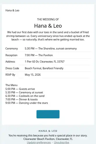 Hana & Leo — Wedding Invitation — Events & Invites html5 email template