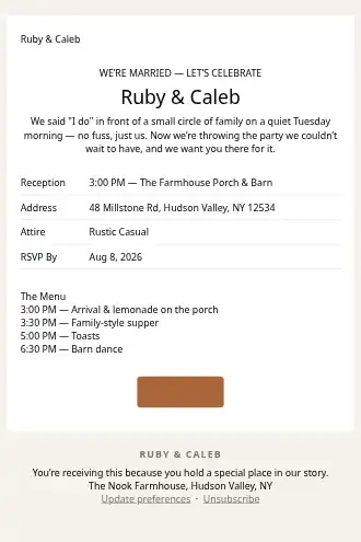Ruby & Caleb — Wedding Reception — Events & Invites html5 email template