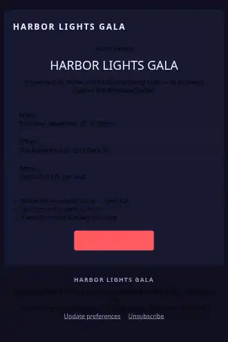 Harbor Lights Gala — Community Invite — Events & Invites template