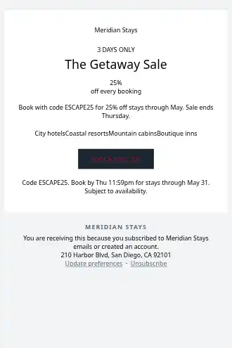 Meridian Stays — Travel / Hotel promo — Promotions & Sales html5 email template