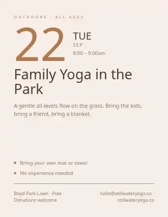Family Yoga in the Park — Community & Events template