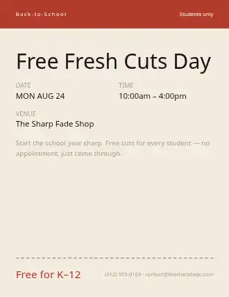 Free Fresh Cuts Day — Community & Events flyer template