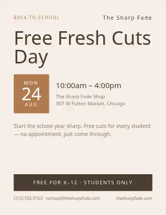 Free Fresh Cuts Day — Community & Events flyer template