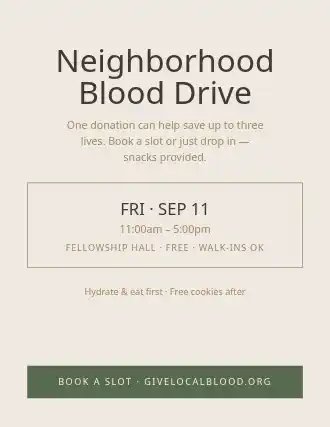 Neighborhood Blood Drive — Community & Events flyer template