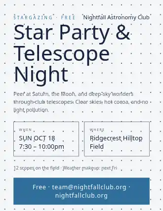 Star Party & Telescope Night — Community & Events flyer template