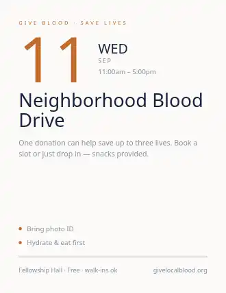 Neighborhood Blood Drive — Community & Events flyer template