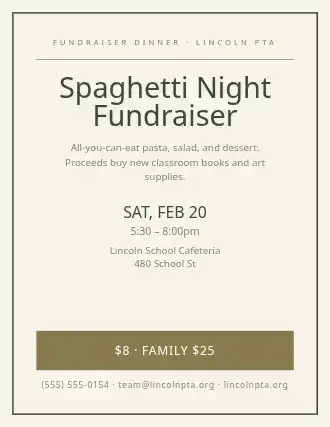 Spaghetti Night Fundraiser — Community & Events flyer template