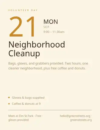Neighborhood Cleanup — Community & Events flyer template