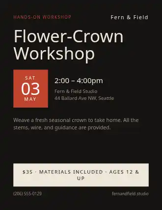 Flower-Crown Workshop — Community & Events flyer template