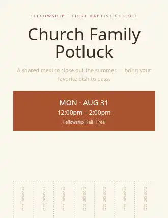Church Family Potluck — Church Events template