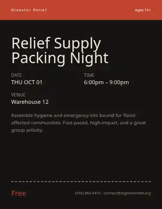 Relief Supply Packing Night — Outreach template