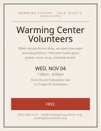 Warming Center Volunteers — Outreach flyer template