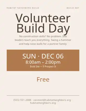Volunteer Build Day — Outreach flyer template