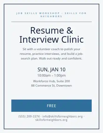 Resume & Interview Clinic — Outreach flyer template