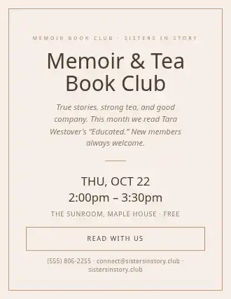 Memoir & Tea Book Club — Studies flyer template