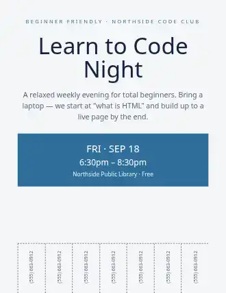 Learn to Code Night — Skills flyer template