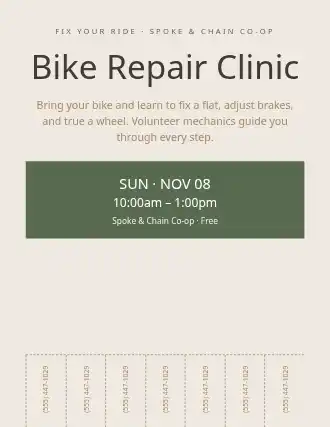 Bike Repair Clinic — Skills flyer template
