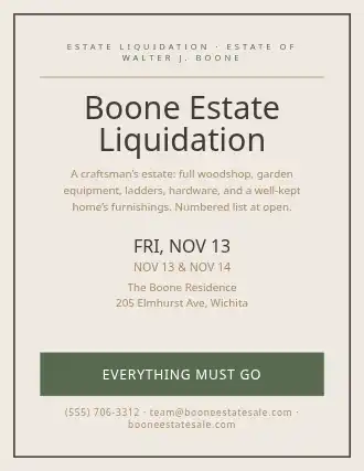 Boone Estate Liquidation — Garage Sales flyer template