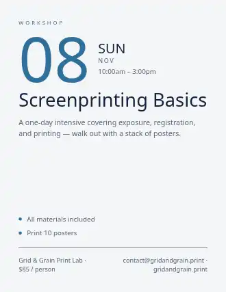 Screenprinting Basics — Artist Studios flyer template