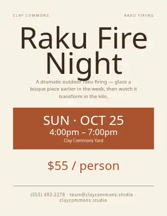 Raku Fire Night — Artist Studios flyer template