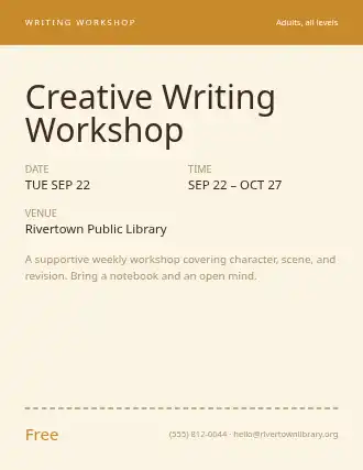 Creative Writing Workshop — Adult Classes flyer template