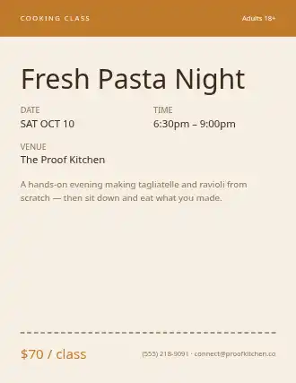 Fresh Pasta Night — Adult Classes flyer template