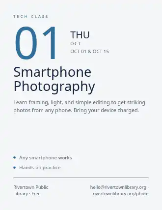 Smartphone Photography — Adult Classes flyer template
